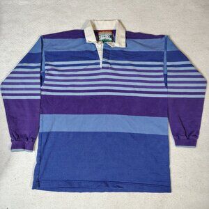 VINTAGE Columbia Knit Rugby Shirt Size Large Purple Striped Long Sleeve Polo 90s
